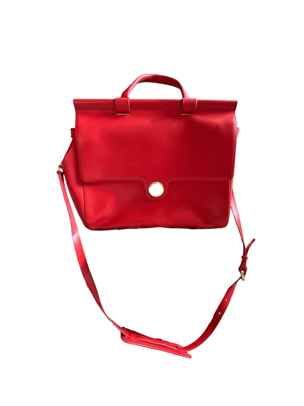 Classic Red Satchel with Top Handle and Adjustable Strap